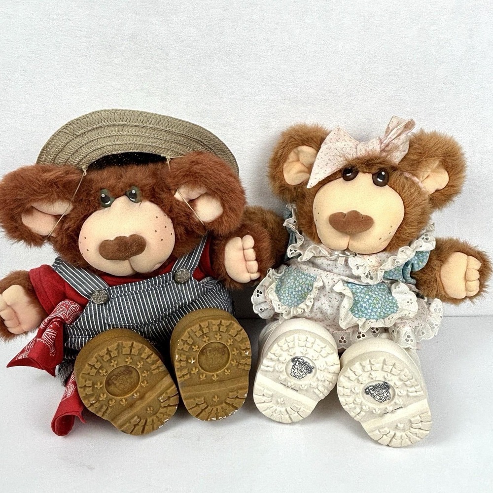 Vintage 1985 Furskins Bubba & Persimmon Plush Bears Xavier Roberts Pair Set Of 2